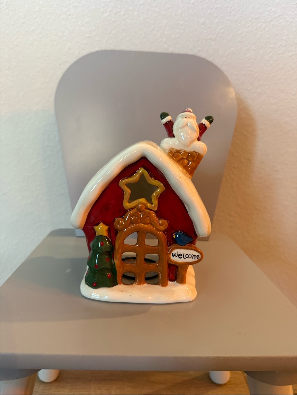 Christmas Ceramic Santa House Luminary Tealight Candle Holder